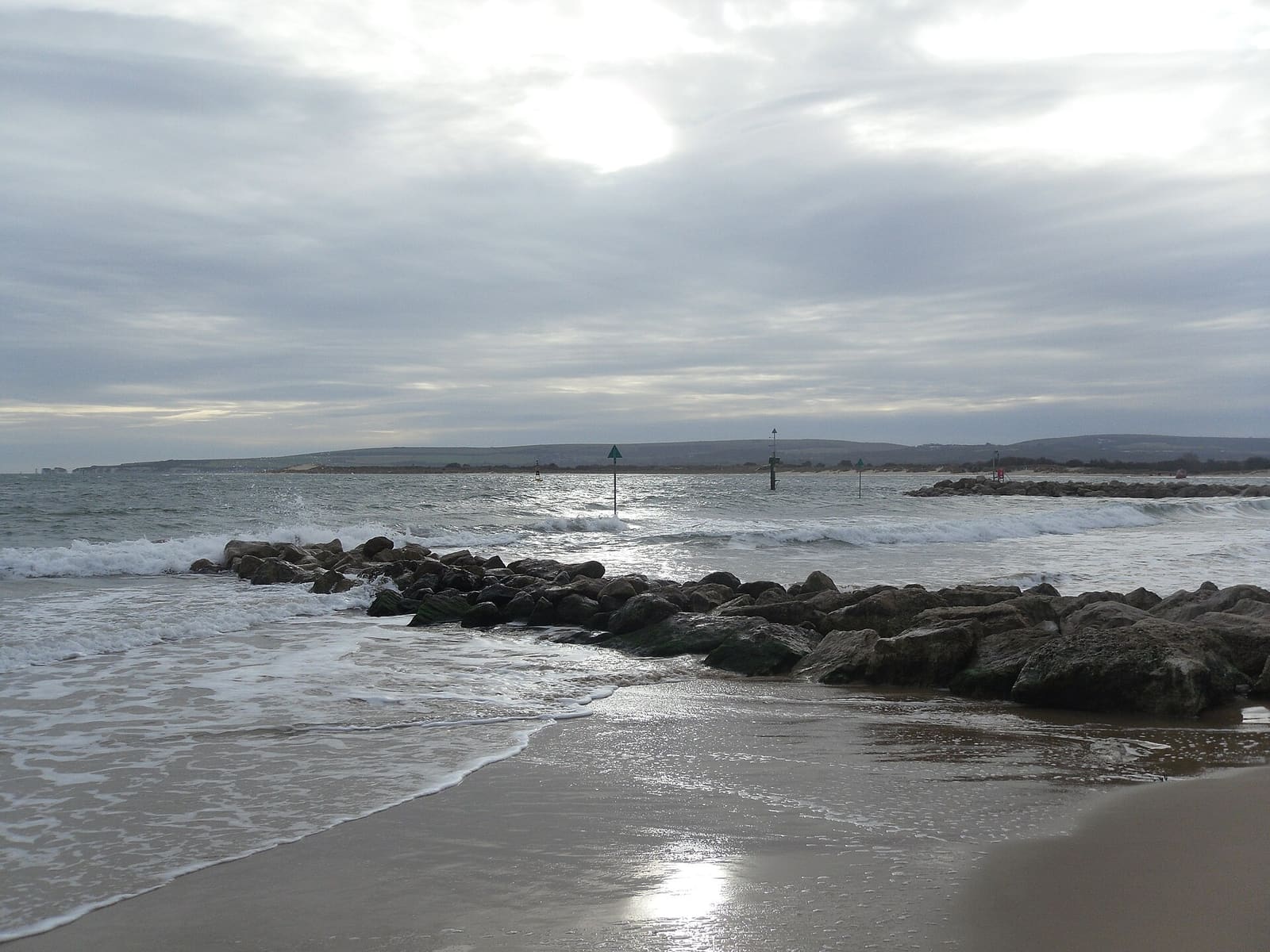The sandy Sandbanks peninsula near Poole on a bright summer day